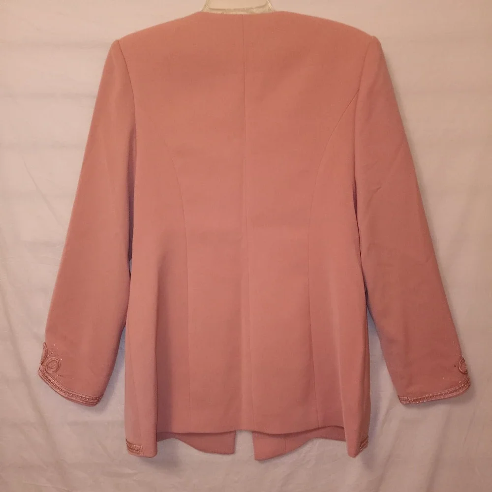 Nina Massini Size 8‎ Skirt Suit 3 Piece Dusty Pink Beaded Embellishments Vintage